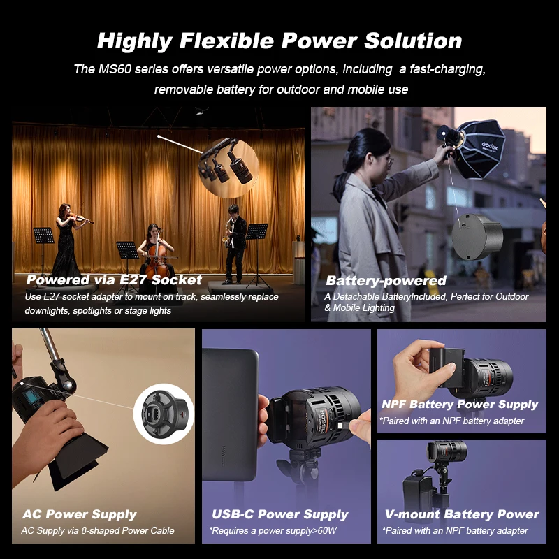 Godox RS60Bi RS60R Lampu Studio 60W RGB Dua Warna Lampu Isi Video LED Penuh Warna untuk Fotografi dengan Kontrol Aplikasi Nirkabel