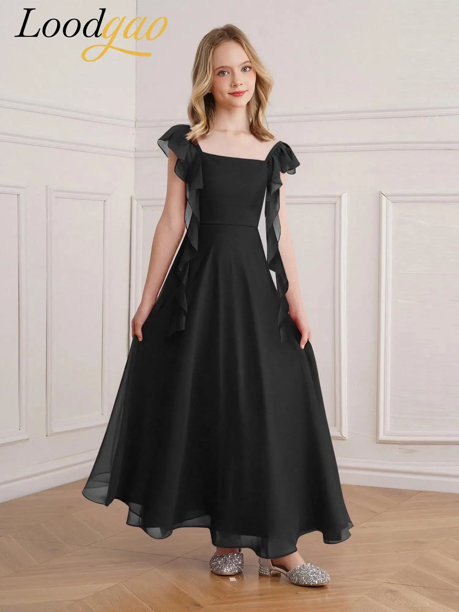 

Kids Girls Chiffon Party Dress Lyrical Modern Dance Dress Christmas Festival Princess Costume Ballroom Performance Dancewear