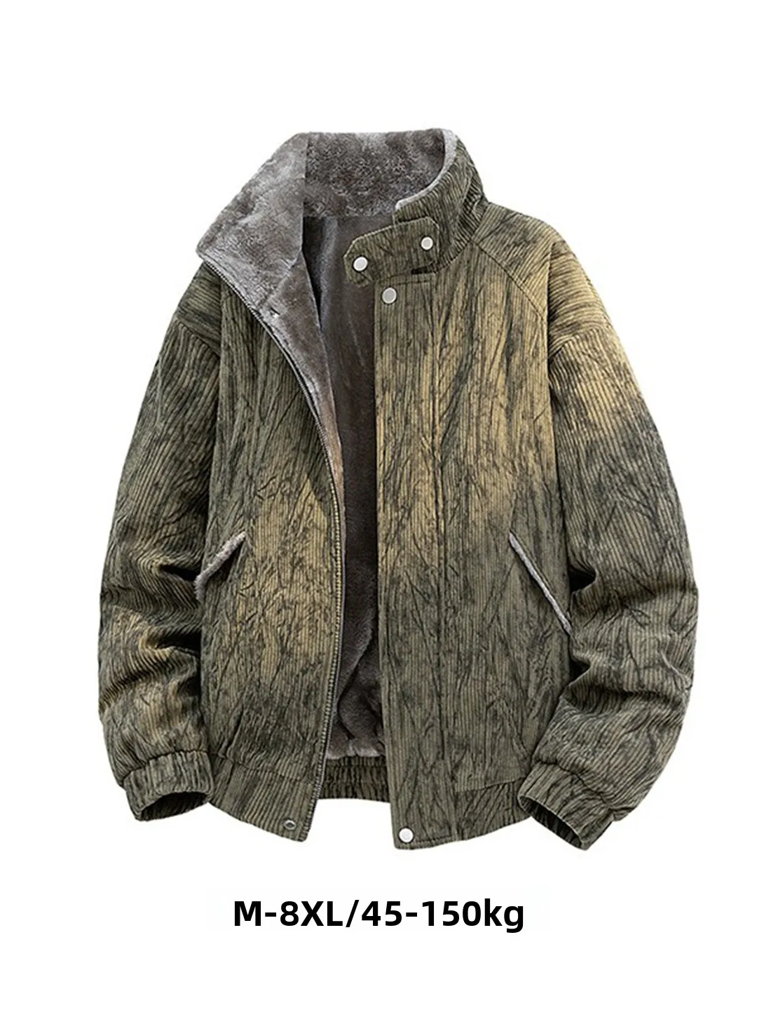 

Мужская зимняя куртка из хлопка в стиле ретро: американский вельвет, на флисовой подкладке, утепленная, с воротником-стойкой, тай-дай, теплая верхняя одежда, трендовая модель