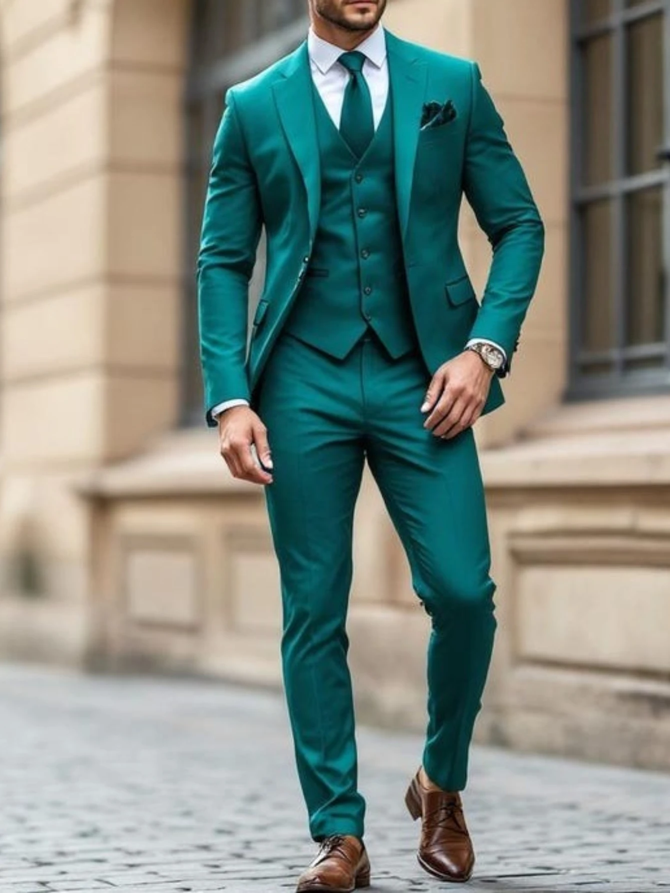 

Custom Teal Green Suit 3-Piece Wedding Suit
