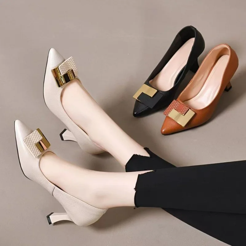 2026 Neue Damen-Sandalen mit spitzer Zehenpartie und Absatz – Französischer Stil Stiletto-Pumps mit quadratischer Metallschnalle, elegant für Party & Büro