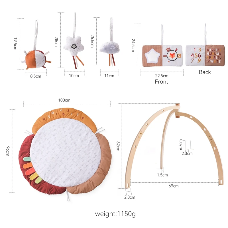 1 Set Baby Wooden Rattle Toy Triangle Baby Gym Soft Baby Floor Mat Mobile Hanging Sensory Toys Baby Room Decoration Newbaby Gift