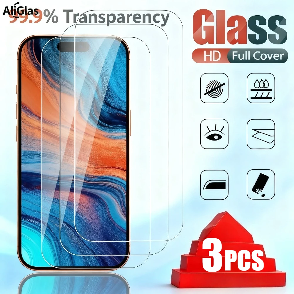

3Pcs Ultra Clear Screen Protector for iPhone 17 16 15 14 13 Pro Max 16 15 14 Plus 12 11 Pro Air XS XR 9H Hardness Tempered Glass