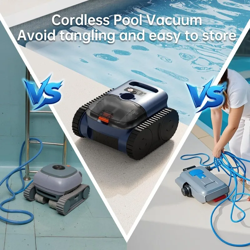 Cordless Pool Vacuum for Inground Pools: Robotic Pool Cleaner with Floor/Wall Climbing/Waterline Cleaning