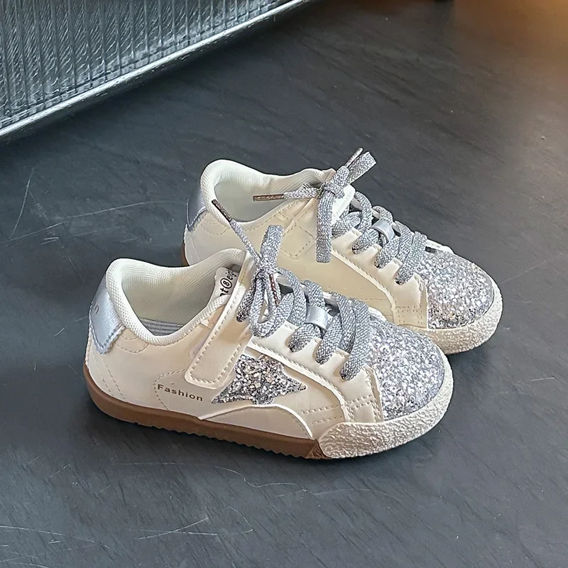 Kids Fashion Star Sneakers Girls Boys Glitter Sequin Casual Shoes Sparkly Low Top Walking Shoes Cute Daily Wear School Shoes