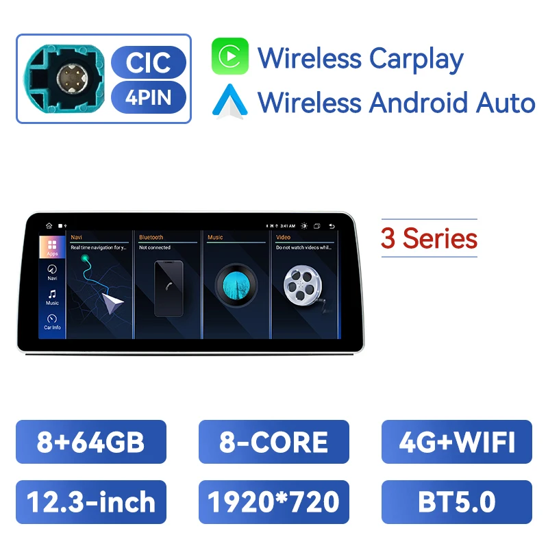 12.3 "Draadloze Carplay Android Auto Multimedia Speler Voor BMW 3/5 Serie E60 E61 E90 E91 E92 E93 CCC CIC GPS 4G Wifi Stereo