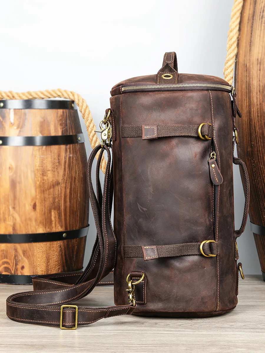 Vintage Rugged Leather Backpack — Spacious Top Layer Cowhide Rucksack, Sophisticated Travel Bag for Business & Daily Commute