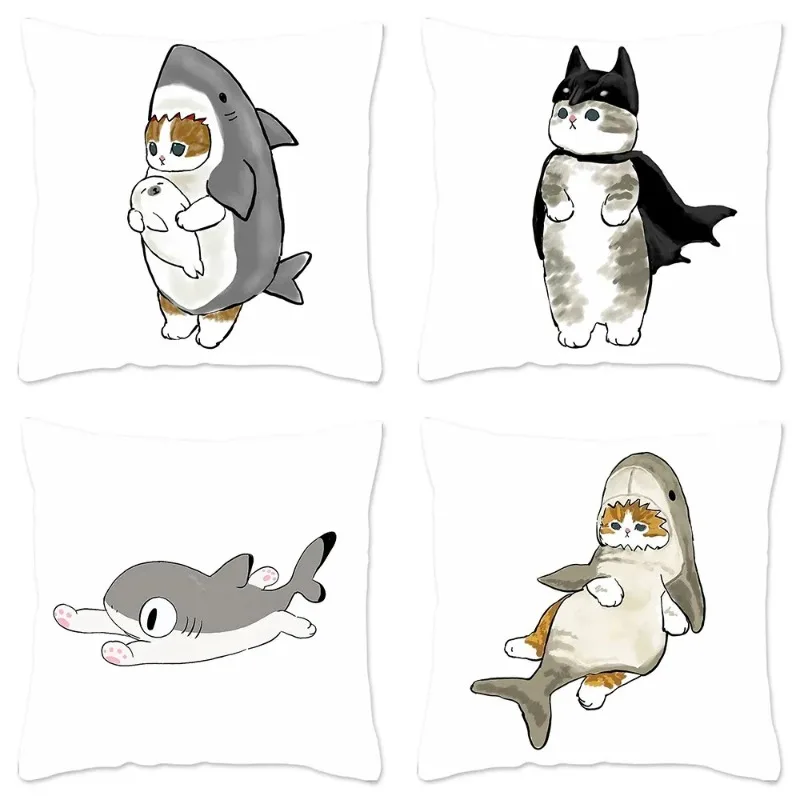 Funny Cat Shark Pillow Case Home Decoration Polyester Pillow Cover for Sofa Kawaii Cushion Cover Fundas Cojines 45 X 45cm