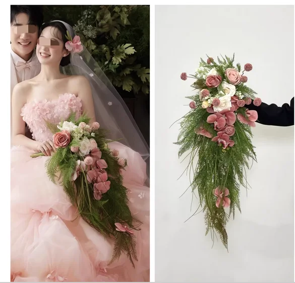 

New pink hand-held flower goddess props bride license flower hot purple waterfall flower wedding water drop artificial flower