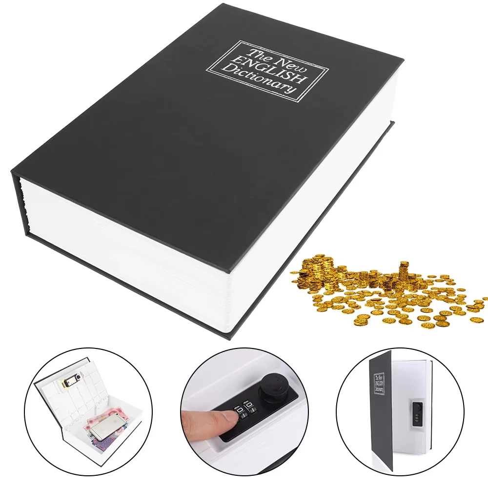 Key Box Locker Cash Bill Money Coin Storage Jewellery Lock Box with Combination Lock Money Hidden Password Box Dictionary Book