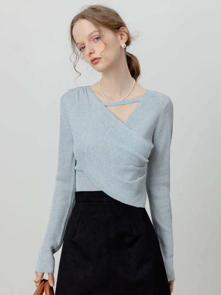 

Eggka Women's Long Sve Knitted V-Ne Sweater Irregular Design Premium Fit Camere Base irt Autumn Faion Top