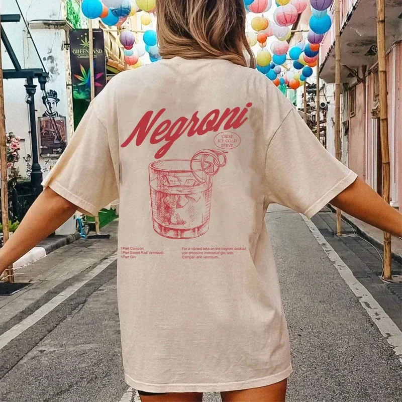 

Negroni women back print retro style T-shirts cocktail drinking T shirt Harajuku streetwear graphic tees unisex vintage clothing