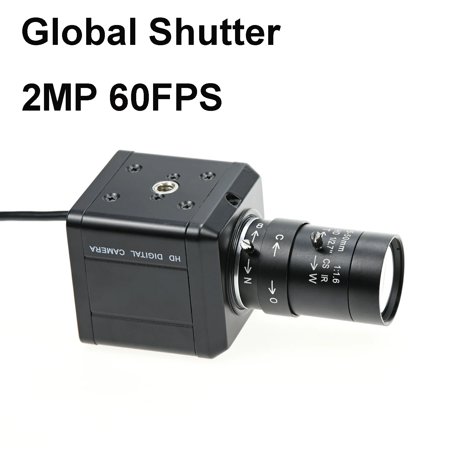 GXIVISION 60FPS 2MP Global Shutter Camera USB Driver Free,Monochrome,1600x1200,With CS Lens,High Frame Rate Capture Webca