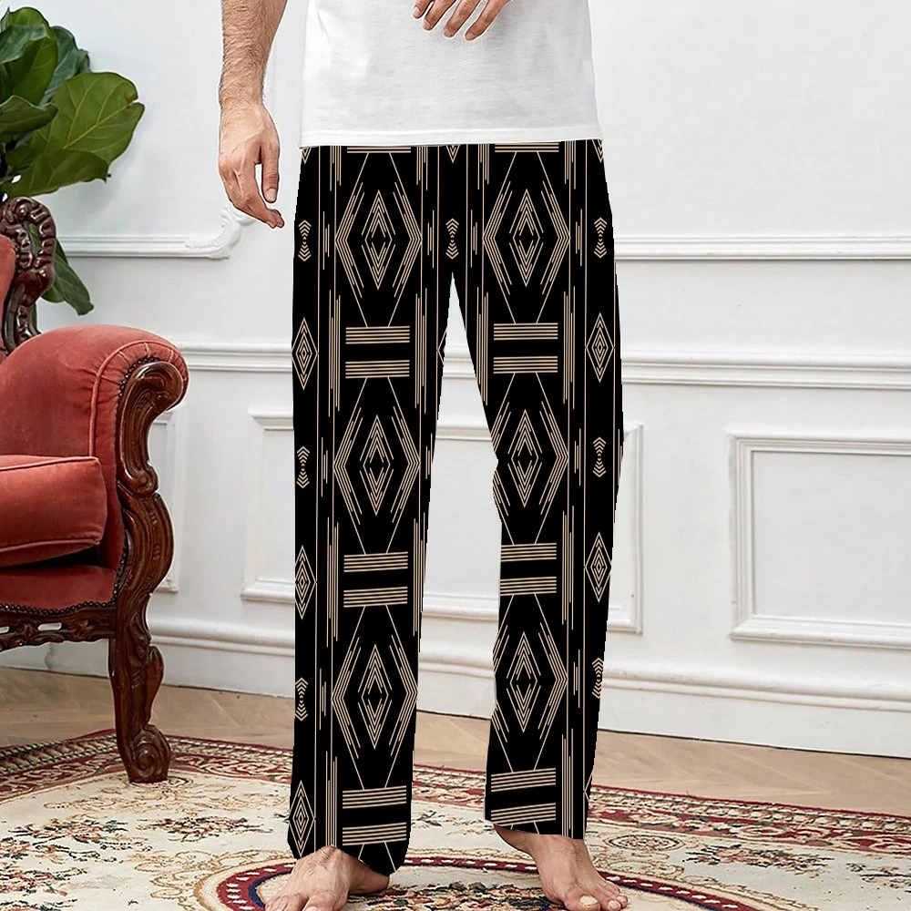 Traditional Fabric Pattern Pajama Pants Mens Womens Lounge Pants Super Soft Unisex Sleep Pajama Bottoms with Pockets Drawstring