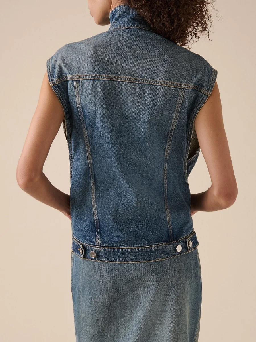 traf 2025 woman denim vest pure cotton stitching washed women's top vest y2k clothes New fashion single breasted vest coat