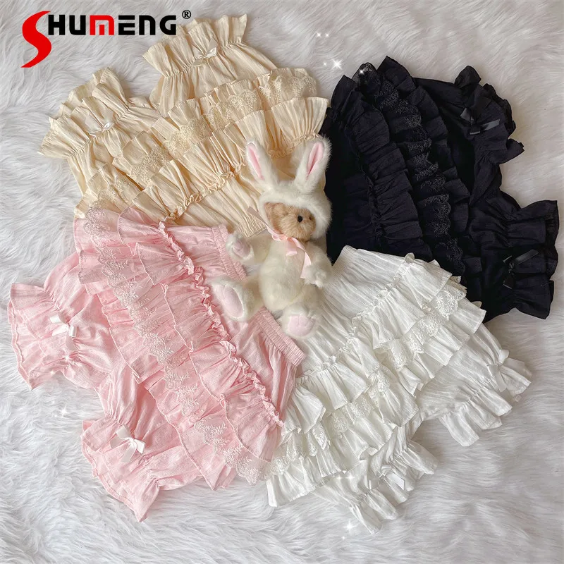 

Японские мягкие брюки в стиле лолита с темным узором, из чистого хлопка, многослойные, легко сочетаются, шорты-тыковки, летняя одежда