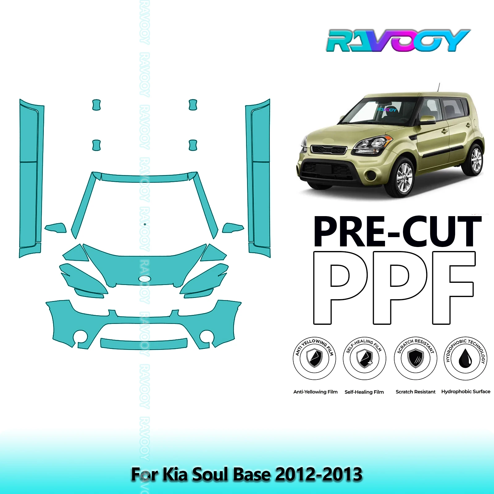 

Front Kit+Rockers For Kia Soul Base 2012-2013 8.5Mil Clear Bra Precut PPF Paint Protection Film