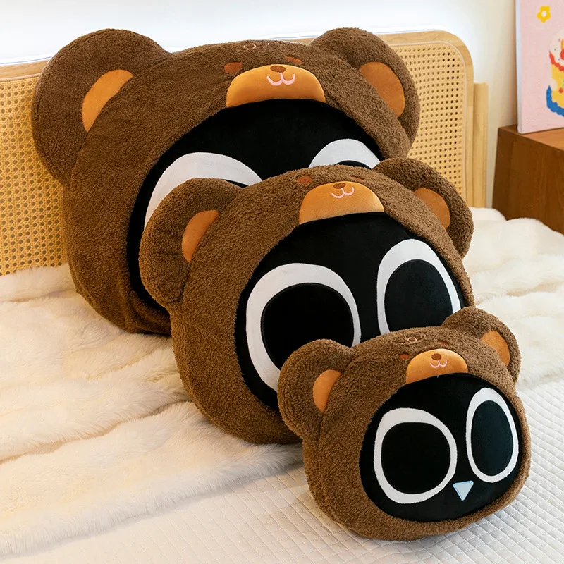 Kawaii Black Cat Plush Toy from Luo Xiaohei Adventure Big Eye Cat Stuffed Doll Cute Large Size Pillow for Kids Birthday Xmas