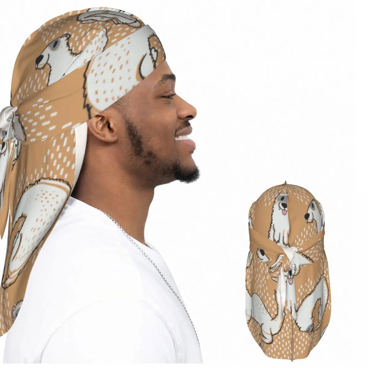 Men Satin Durag Long Tail Doo Rag Cute Ferret Kawaii Hip Hop Headwrap Hair Scarf