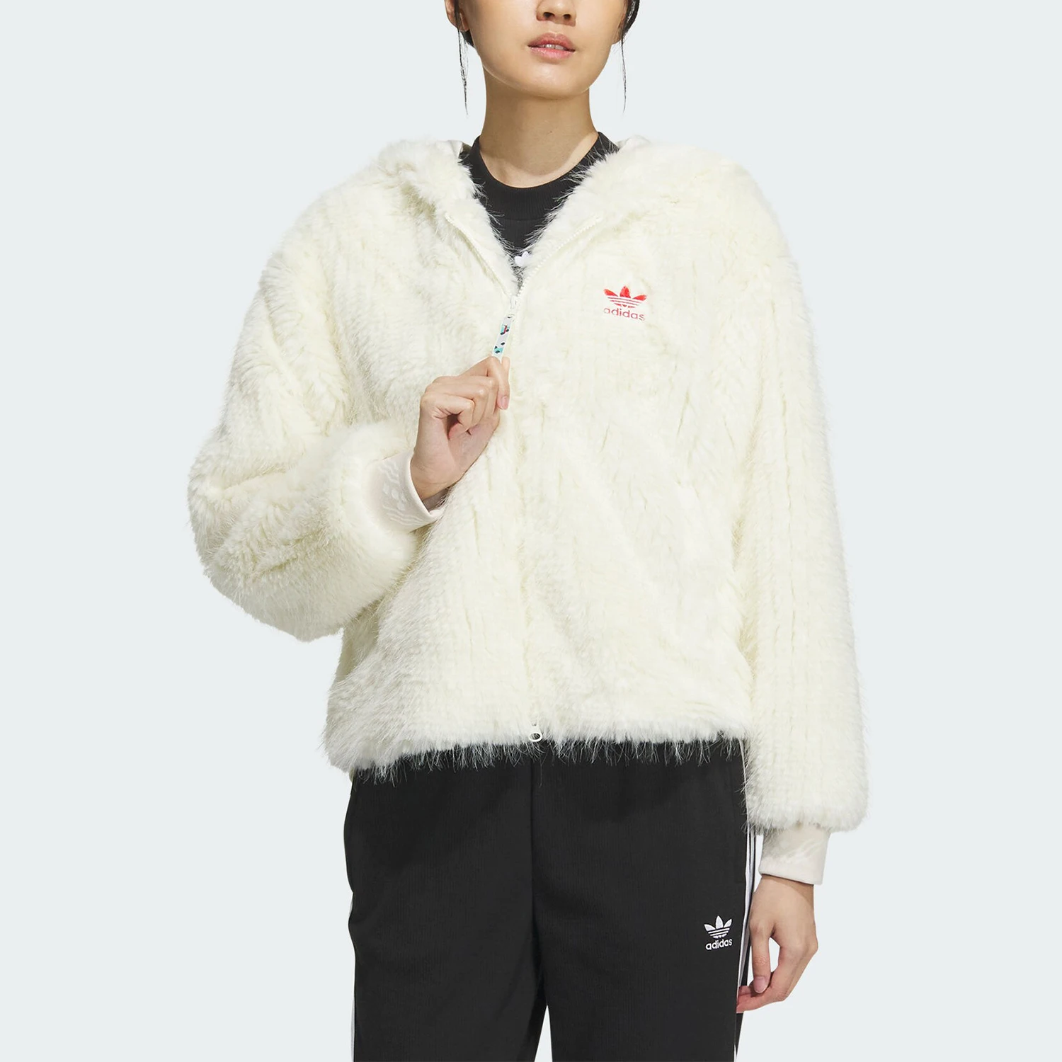 Adidas Official Genuine Three Stripes New Year Faux Fur Women's Fashion Coat IX4225