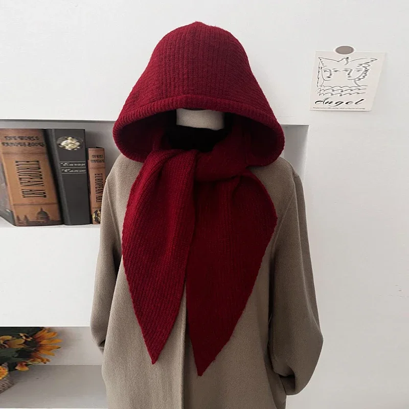 Winterwarme Woll-Strickmütze mit Falschem Schalkragen, Kapuzenpullover und Einteiligem Nackenwärmer für den Außeneinsatz bei Kälte – Detail 23