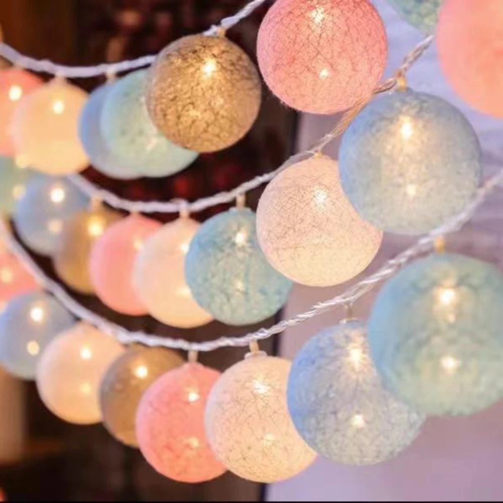 USB Powered LED Cotton Ball String Lights Warm White Fairy Lights for Bedroom Dorm Camping Tent Wedding Party Home Decor
