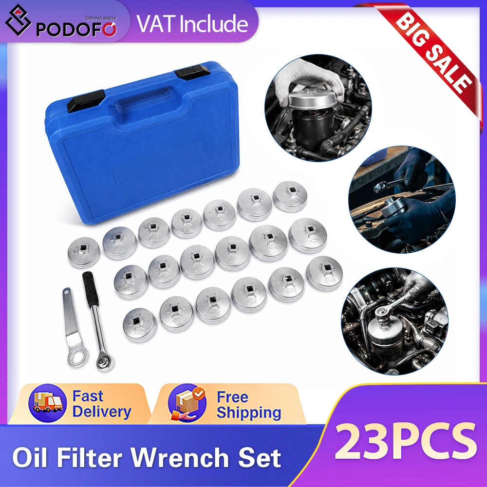 Podofo 23-teiliges Auto-Ölfilterkappen-Entfernungswerkzeug-Set 1/2" Antrieb Ölfilter-Entfernungswerkzeug-Kit Ölfilterkappen-Schlüssel-Set für Toyota, Mercedes-Benz, BMW