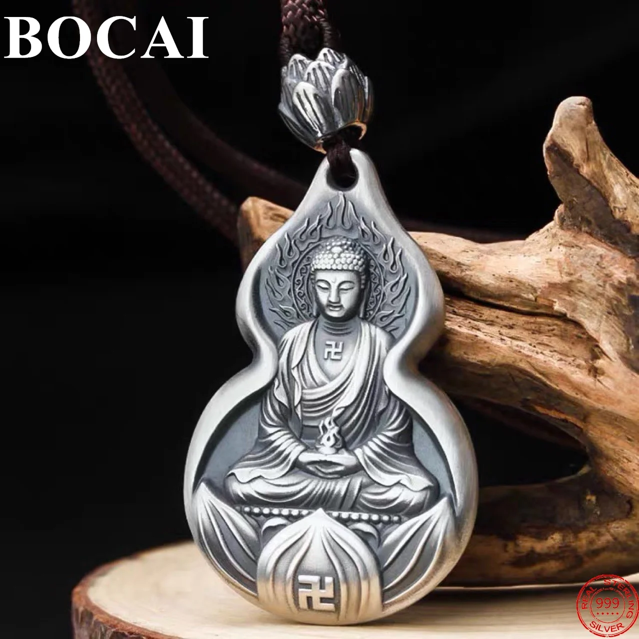 

BOCAI S999 Sterling Silver Pendants for Women Men New Fashion Avalokitesvara Zodiac Safety Life Buddha Pure Argentum Amulet