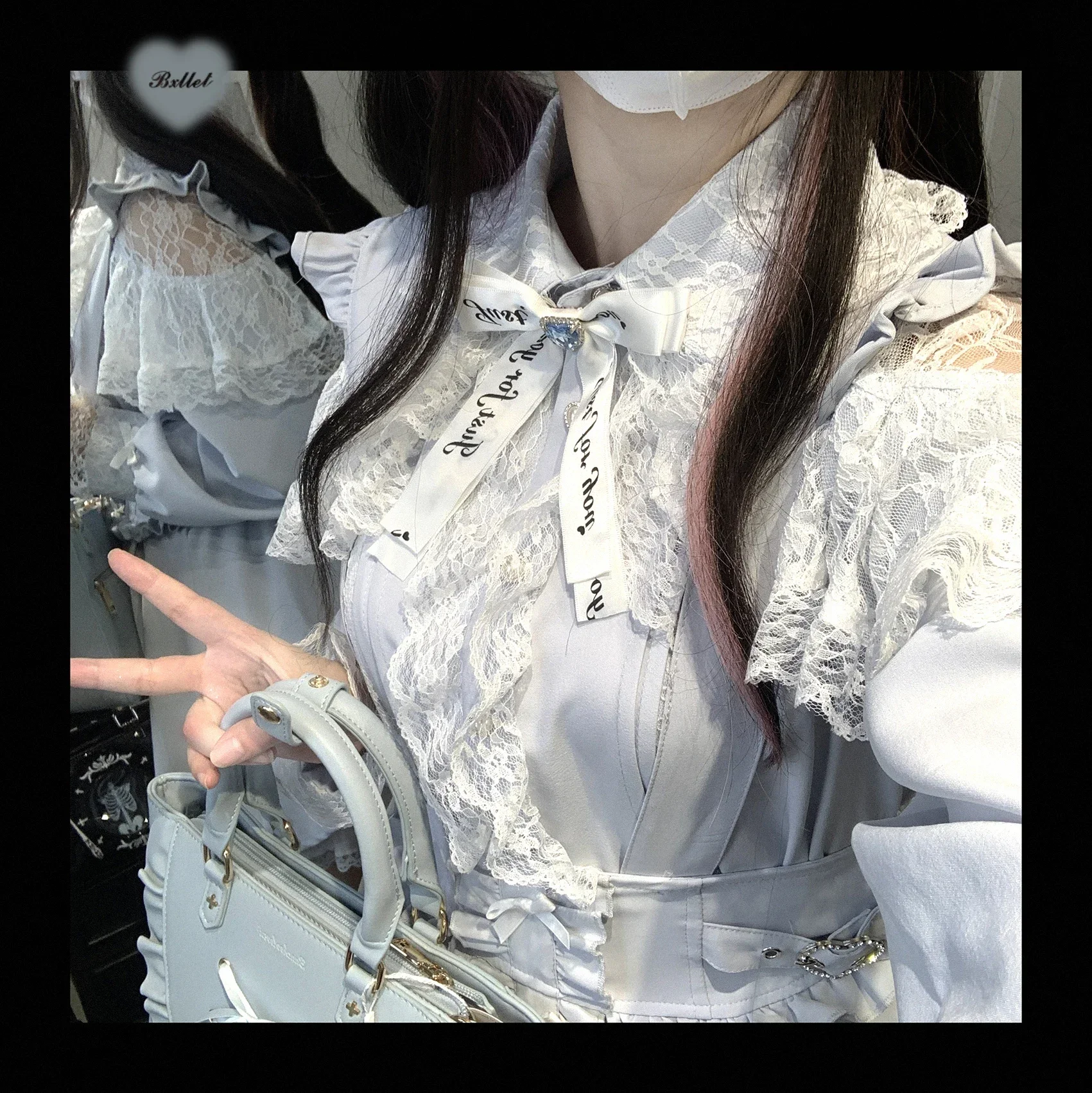 Japanese Mines Style Mass-produced Lace Cape Splicing Long Sleeve Bow Single-breasted Versatile Sweet Shirts Blouse Women Spring