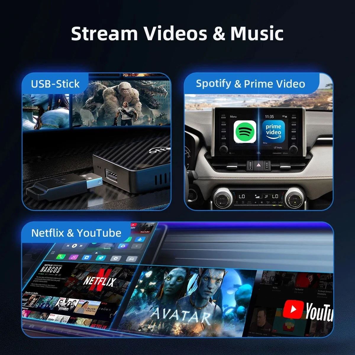 OTTOCAST Play2Video Pro Wireless CarPlay Android Auto Adapter Built in Youtube Netflix IPTV TikTokCar Accessories for Kia Toyota - view 3