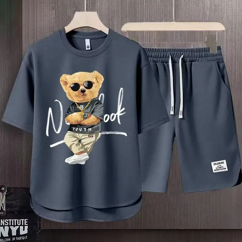 Conjuntos de treino Harajuku masculino, camiseta e shorts de manga curta, roupas casuais, moda japonesa, verão, 2 peças, 2023