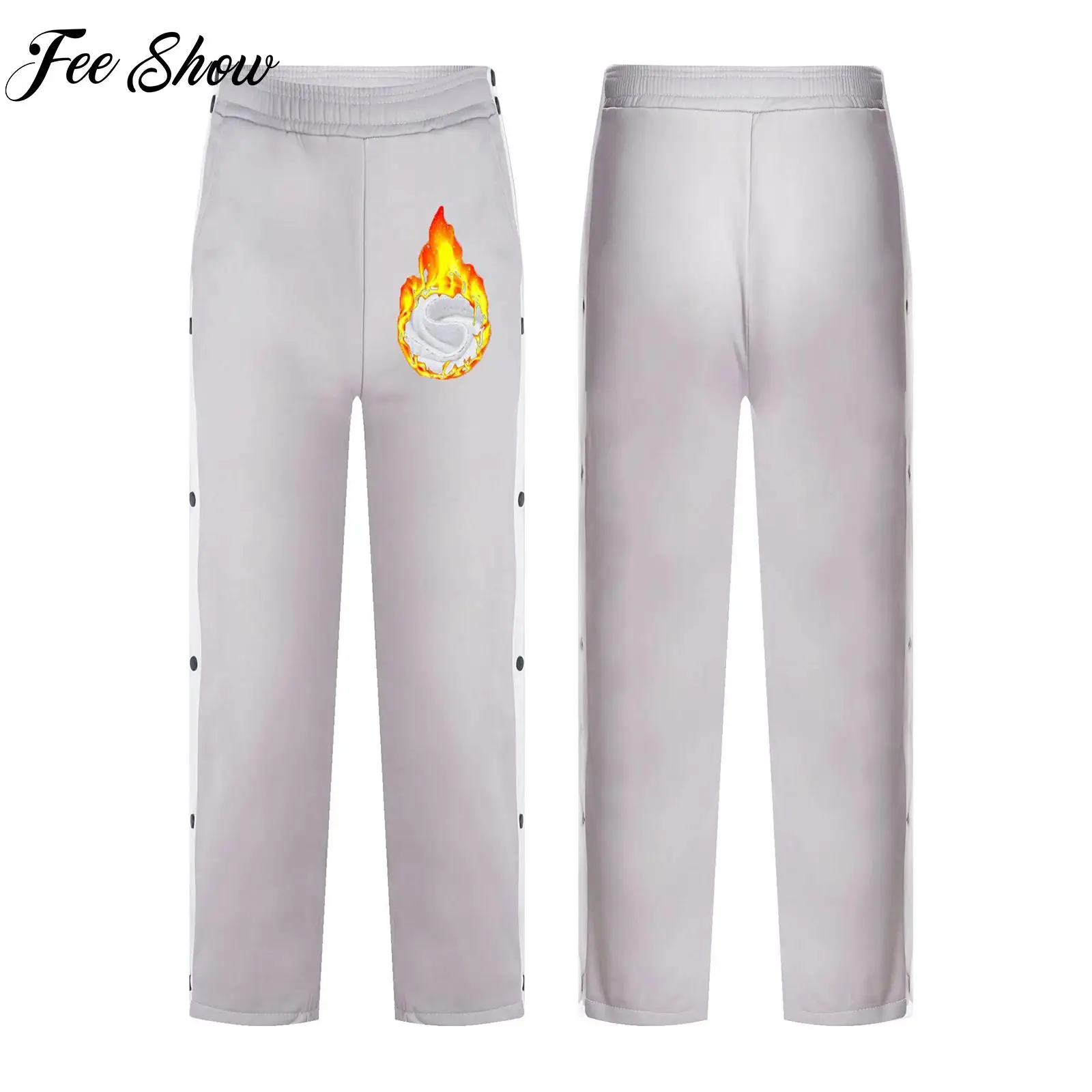 

Kids Boys Fleece-Lined Basketball Pants Side Split Buttons Color Block Trousers Breathable Sweatpant for Teen Workout Sportswear