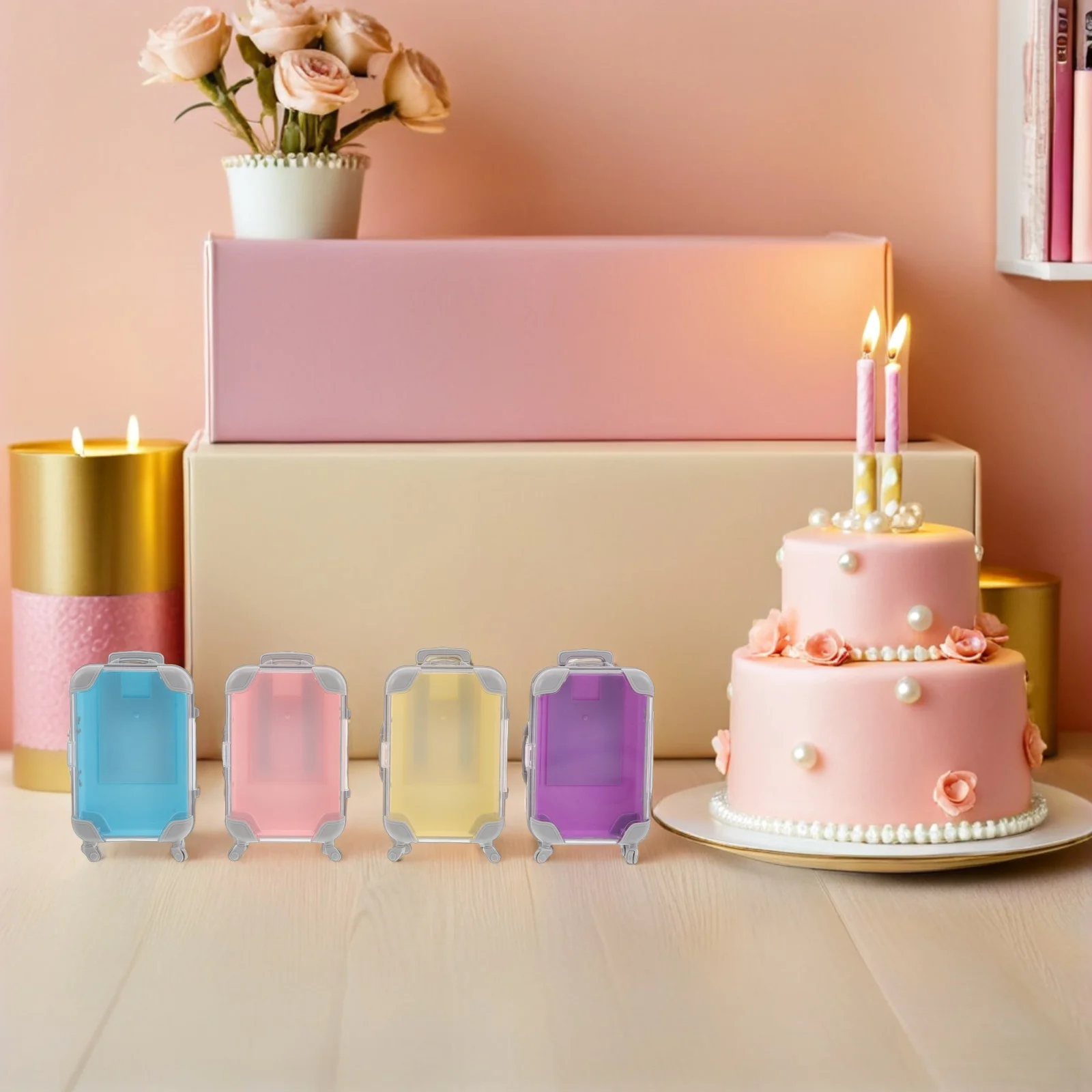 

4 Pcs Suitcase Storage Box Jewelry Mini Travel Small Suitcases Holder Plastic Luggage Party Favor for Candies