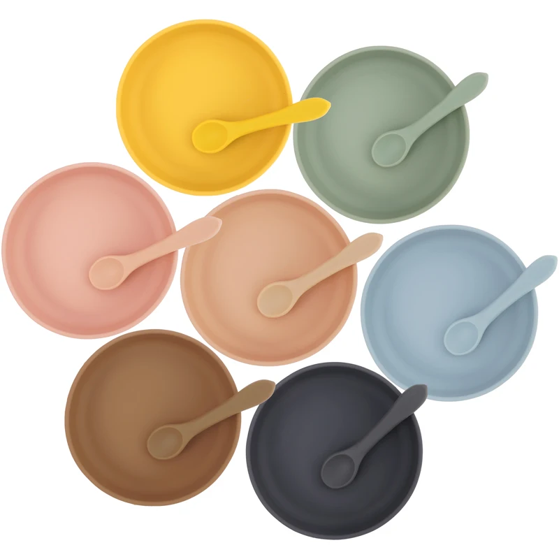 2Pcs/Set Silicone Baby Feeding Plate Tableware For Kid Waterproof Suction Dishes With Spoon Children Train Baby Stuff
