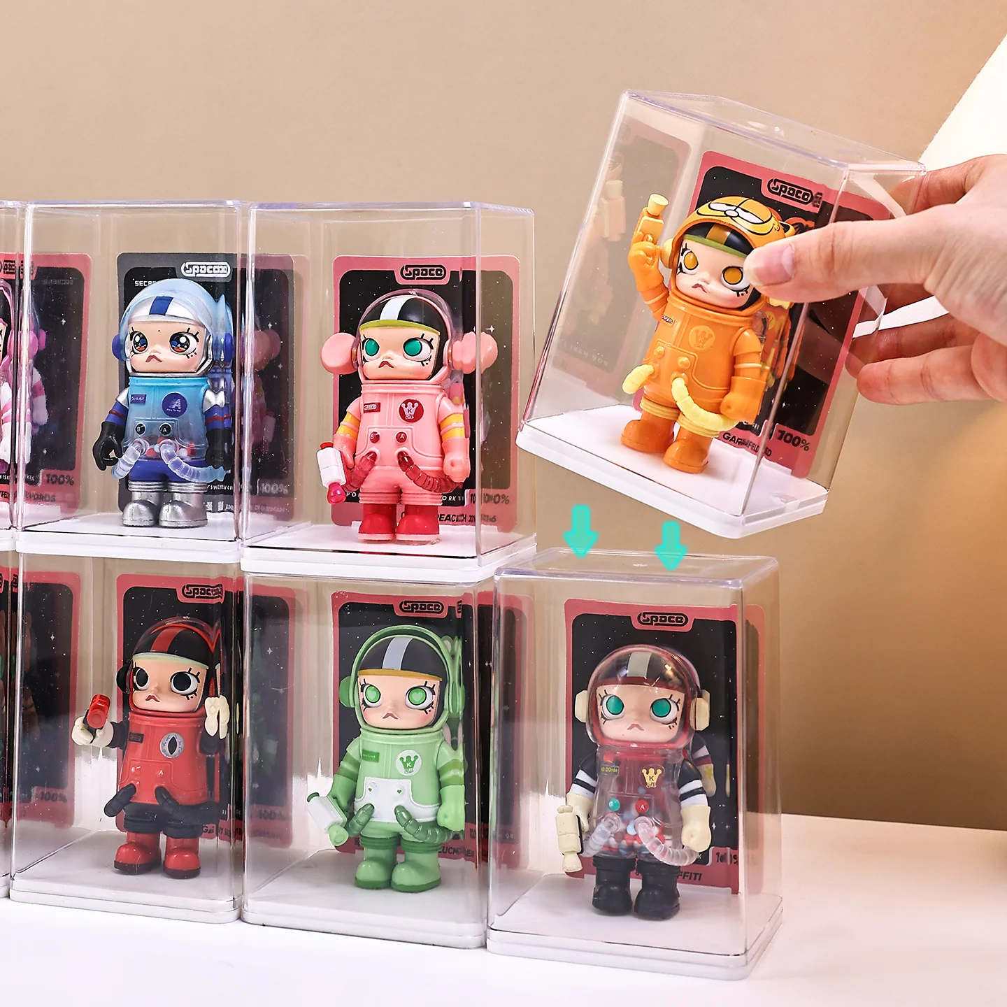 6pcs Acrylic Dust-Proof Colored Base Doll Blind Box Display Box Card Groove Stackable Collectible Crafts Storage Box Handmade