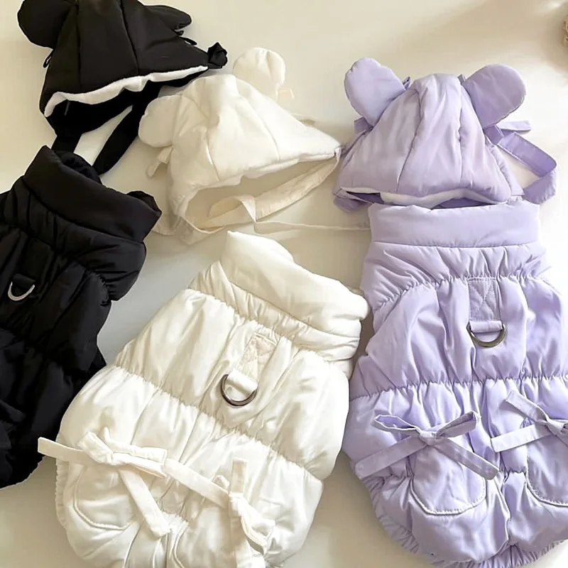 

Pet Thick Cotton Coat Jacket Winter Thickened Dog Coat Teddy Bow Embroidered Outerwear Schnauzer Bow Puppy Clothes No Hat