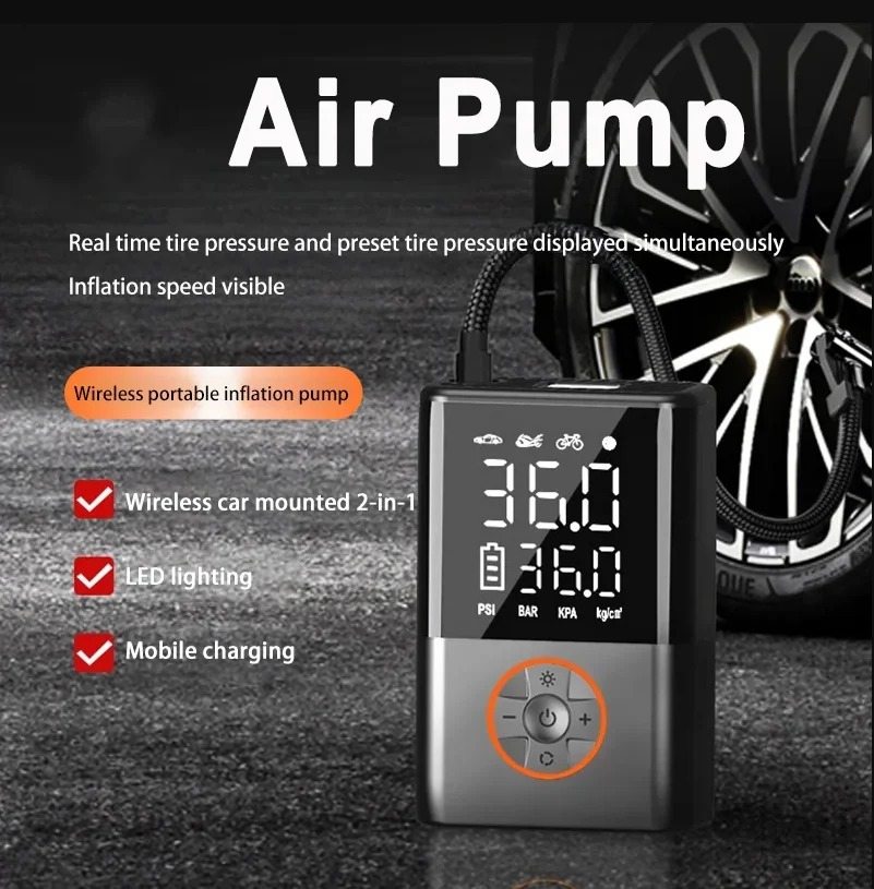 

Wireless Air Pump Digital Display Portable Car Air Pump Dual-screen Car Bicycle Basketball Electric Tire Air Pump