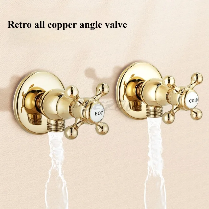 Retro All Copper European Triangle Valve Hot and Cold Water Stop Valve Universal Plum Blossom Handwheel Golden Toilet Valve