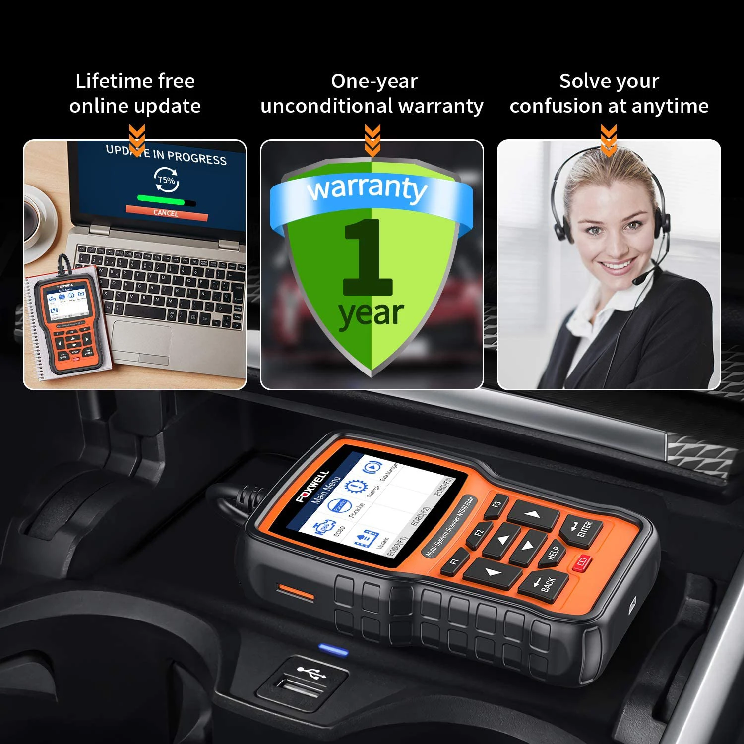 FOXWELL NT510 Elite for Porsche Car Diagnostic Car OBD2 Scanner All System Bi-Directional Diagnostic Tools Oil Reset EPB SAS TPS