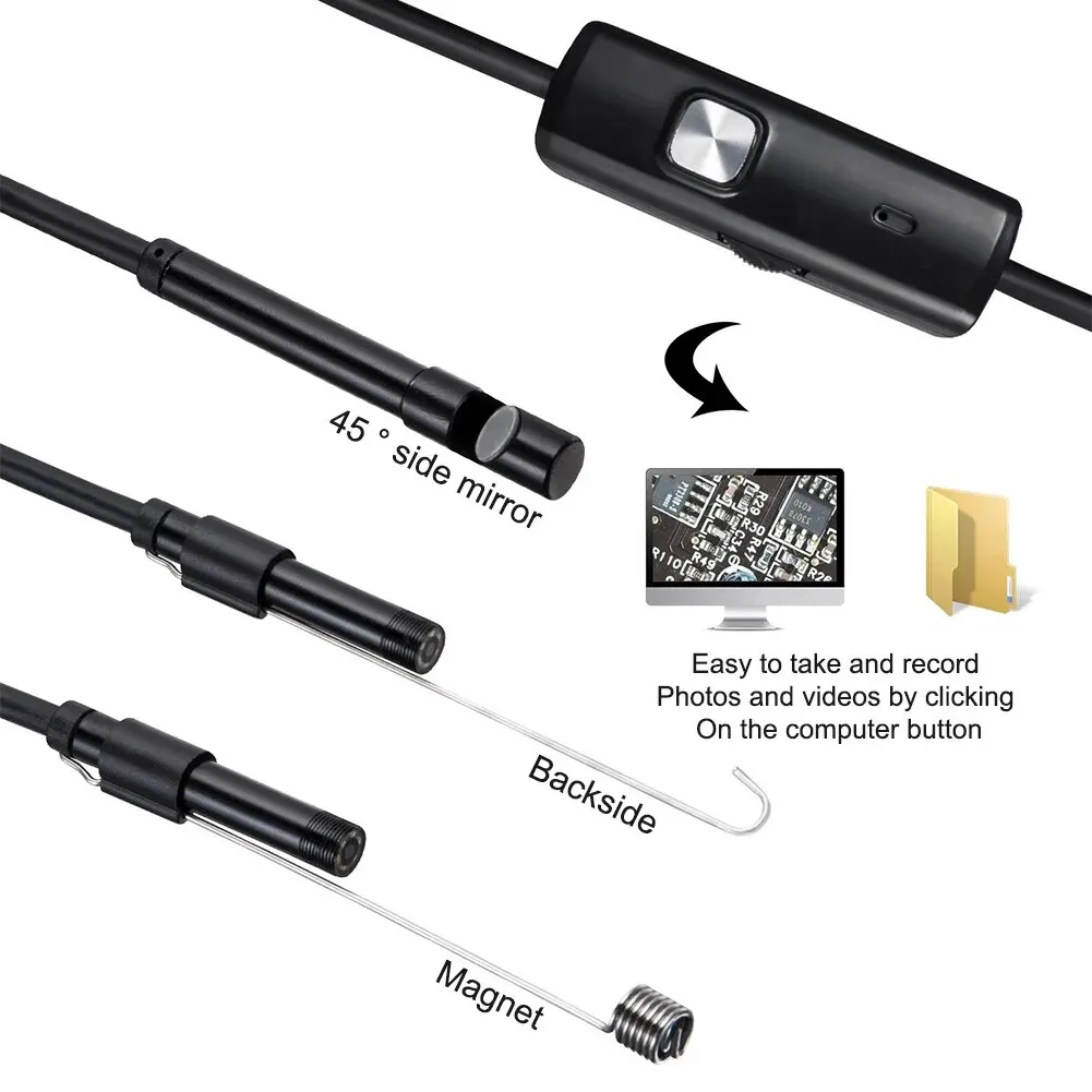 8LED 1200P Endoscope Camera with Light 3.5/5/10m Slim Borescope Dimmer Type-C IOS Waterproof Camera for Car Repair