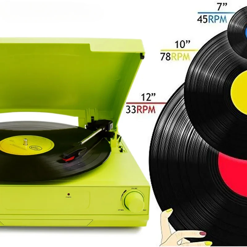 33/45/78 RPM Bluetooth Vinyl LP Record Player Turntable Built-in Speaker Headphone Jack&RCA Line-out AC110~130&220~240V