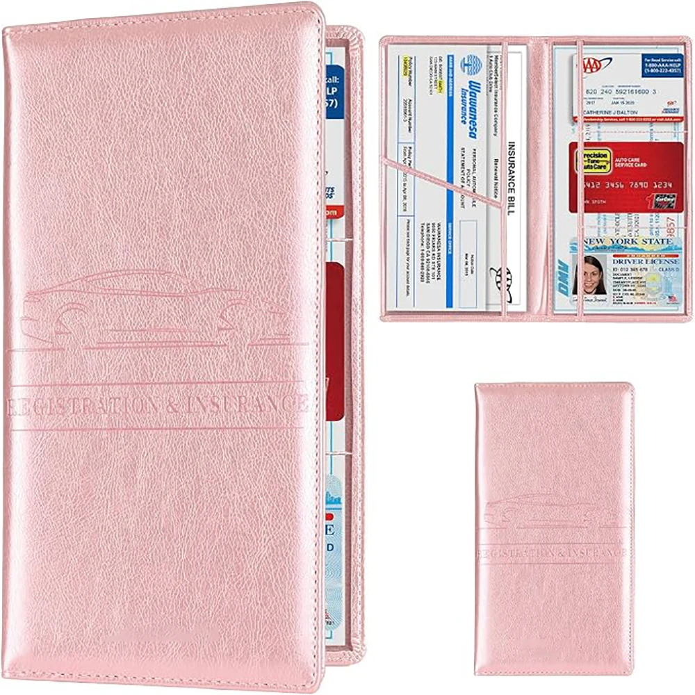 Car Registration and Insurance Card Holder, Vehicle License Document Organizer In Glove Box Auto Accessories Women Men Pink