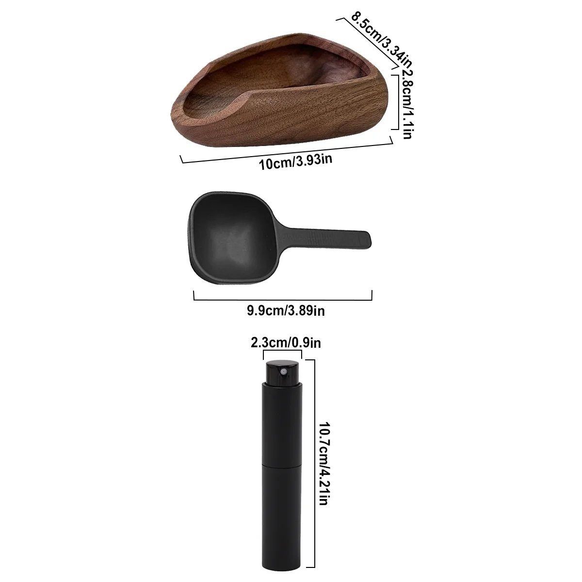 Wooden Coffee Bean Dosing Cup with Spray Bottle and Measuring Spoon Set, Multifunctional Weigh Dosing Tray, for Coffee Beans Tea