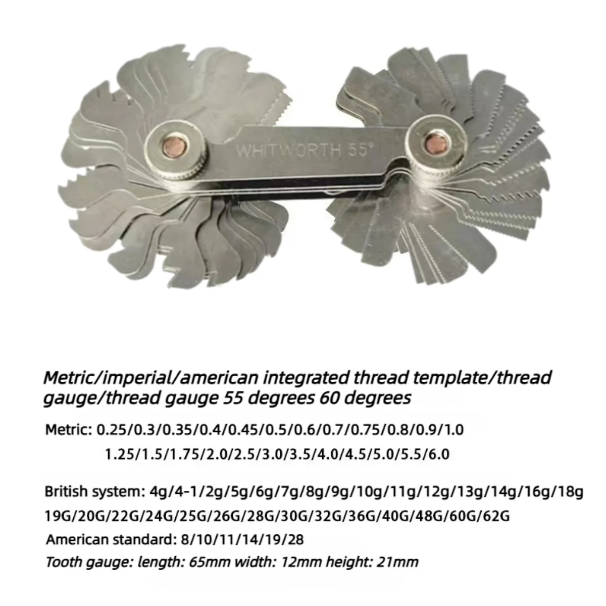 Metric British US 58 PCS Blade Thread Gauges 55 Degree and Metric 60 Degree Thread Pitch Gauges Used for Thread Measuring Tools