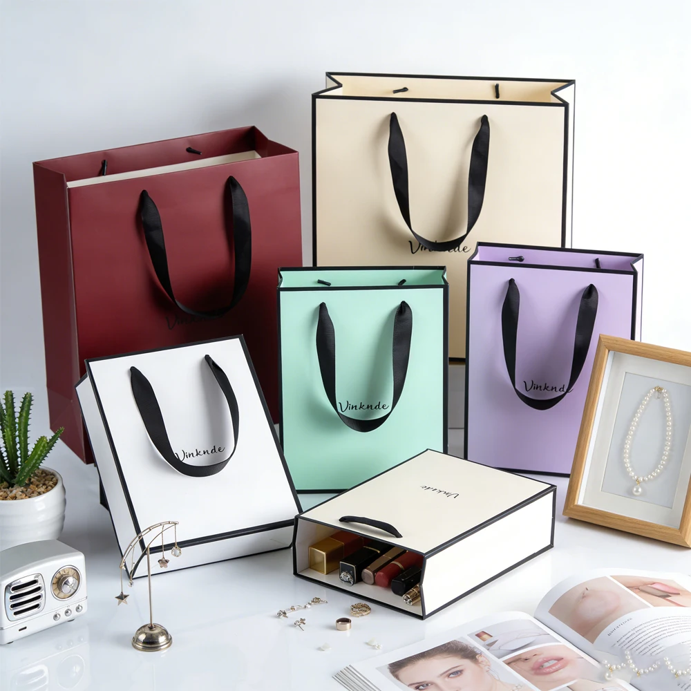 

100 шт., косметичка для духов с ручкой, крафт-бумажные сумки-тоут, ювелирные изделия на заказ, серьги, упаковка конфет, подарочные пакеты для малого бизнеса