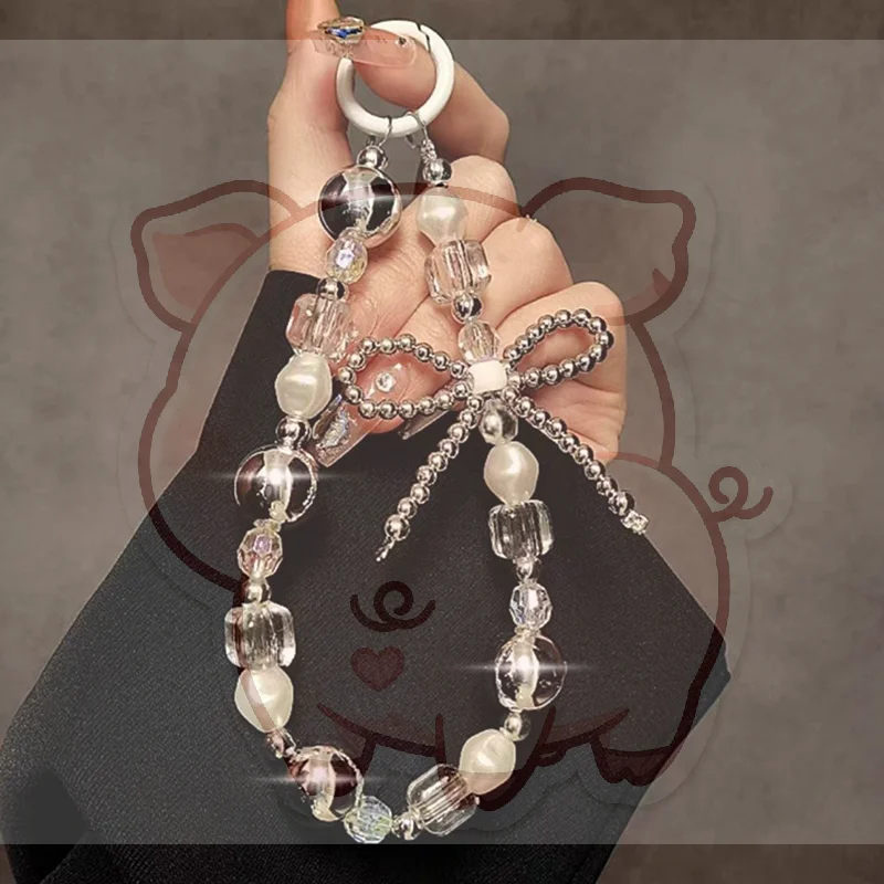 Personalized Creative Bow Beaded Cell Phone Chain Bag Charm Phone Anti-lost Lanyard Fashion Backpack Accessories Gift