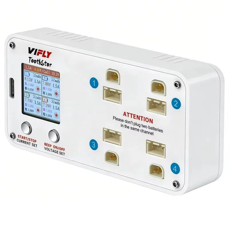 SmCpVifly Toothstor 2S Balance Charger 4-Port With Storage Function BT3.0 Connector For FPV Lipo Batteries