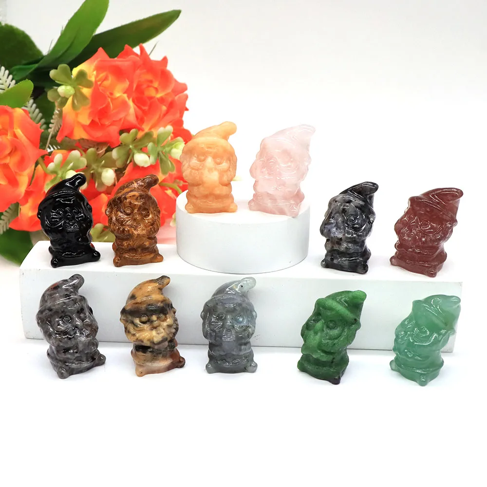 30mm Natural Stones Santa Claus Statue Healing Crystals Carved Christmas Home Decoration Ornaments Craft  Supplies Children Gift