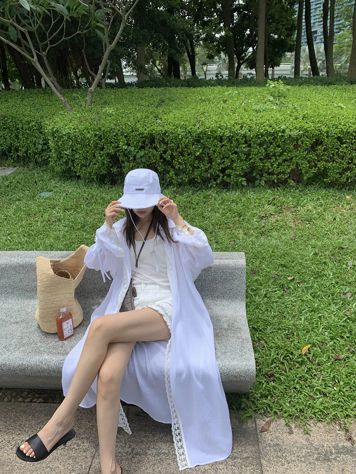 

Кардиган Bluetique с защитой от солнца, длинный, с кружевными вставками, из льняной ткани, свободного кроя, с длинными рукавами и воротником-стойкой