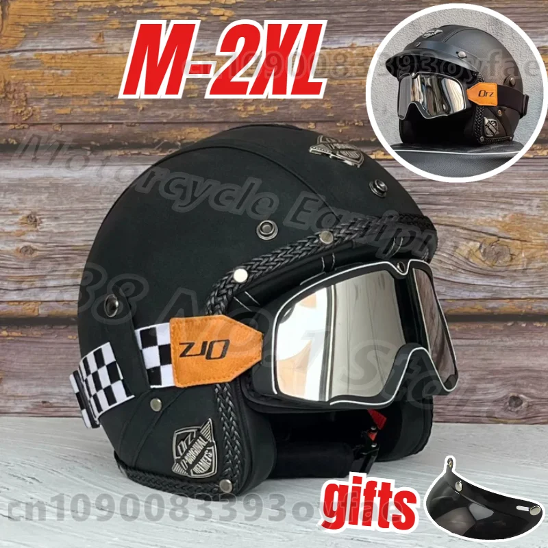 

Ретро-мотошлем 3/4 из искусственной кожи, шлем-круизер, шлем-джет, cascos para moto